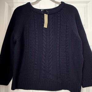 NWT J.Crew Cable Knit Sweater Women's S Navy‎ Blue 100% Cotton Chunky Crewneck